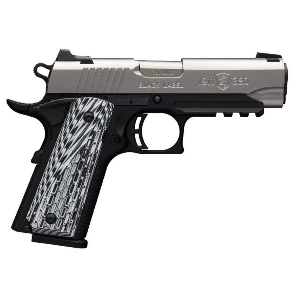 Browning 1911-380 Black Label Pro Compact with Rail Single 380 Automatic Colt Pistol (ACP) FO 3.62″ 8+1 Black G10 Grip Stainless Steel