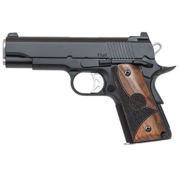 Dan Wesson, Vigil CCO, Commander Slide, Officer Frame, 1911, 45ACP, 4.25″ Barrel, Aluminum Frame, Black Finish, Wood Grips, 7Rd, Night Sights