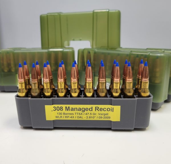 Texas Custom Hand Loads .308 Win Managed Recoil 130 Grain Barnes TTSX – 20 Rounds (Plastic Case) [NO TAX outside Texas]