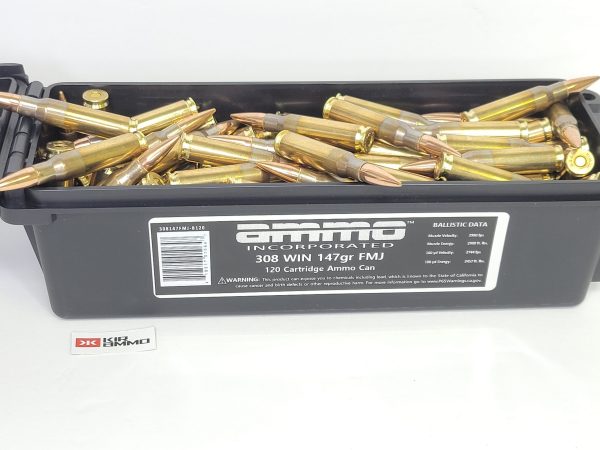 Ammo Inc 308 Win SAME DAY SHIPPING 308147FMJ 147 Grain FMJ – 120 Rounds (Can) [NO TAX outside Texas]