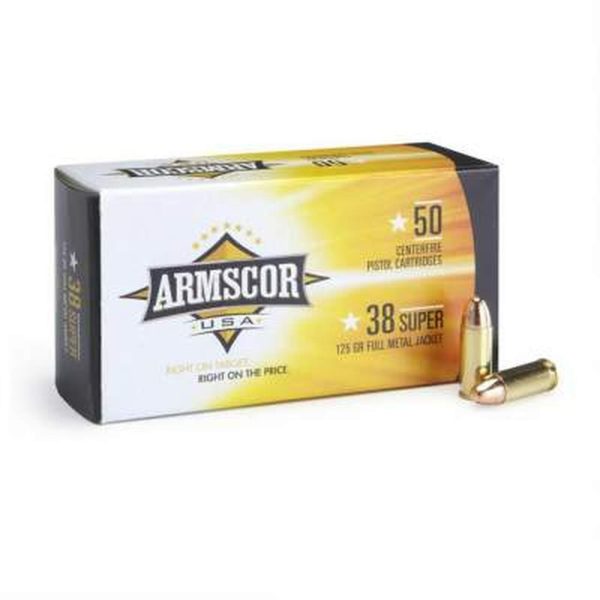 Armscor .38 SUPER AUTO – SAME DAY SHIPPING 125 Grain FMJ – 50 Rounds (Box) [NO TAX outside Texas]