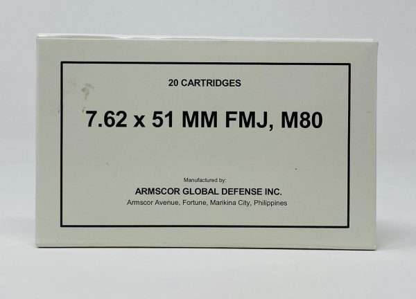 Armscor 7.62x51mm SAME DAY SHIPPING 50203 M80 147 Grain Full Metal Jacket 20 Rounds (Box) [NO TAX outside TX]