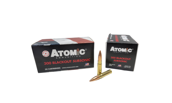 Atomic .300 Blackout SAME DAY SHIPPING 220 Grain SUBSONIC HPBT – 50 Rounds (Box) [NO TAX outside Texas]