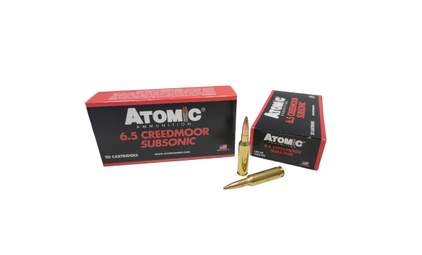 Atomic 6.5mm Creedmoor SAME DAY SHIPPING 129 Grain SUBSONIC Jacketed Soft Point – 20 Rounds (Box) [NO TAX outside Texas]