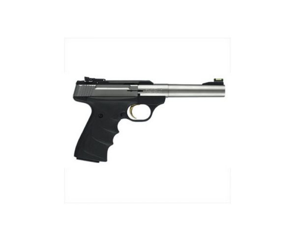 Browning Buck Mark Stainless Camper Semi Auto Pistol .22 LR 5.5″ Tapered Bull Barrel 10 Rd Ultragrip RX Adjustable Rear Sight Fiber Optic Front Sight Stainless Steel