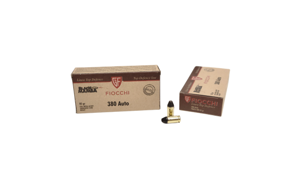 Fiocchi .380 Auto SAME DAY SHIPPING 85 Grain FMJTC Black Mamba – 50 Rounds (Box) [NO TAX outside TEXAS]