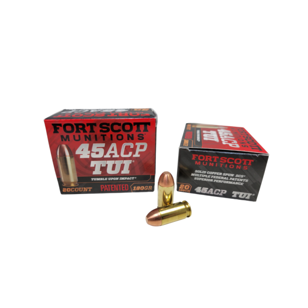 Fort Scott .45 ACP SAME DAY SHIPPING 180 Grain Tumble Upon Impact MATCH lead-free Solid Copper – 20 Rounds (Box) [NO TAX outside Texas]
