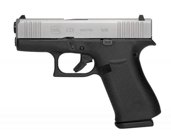 Glock G43X Sub-Compact 9mm 3.4″ Barrel 10 RDs Fixed Sights Silver