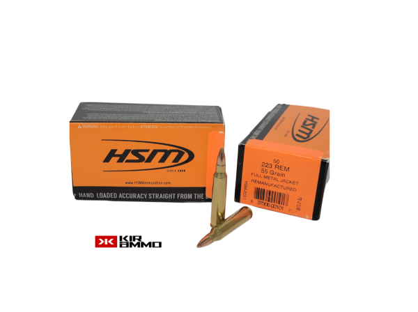 HSM .223 Rem Reman SAME DAY SHIPPING 55 Grain FMJ Boat Tail W/C – 50 Rounds (Box) [NO TAX outside Texas]
