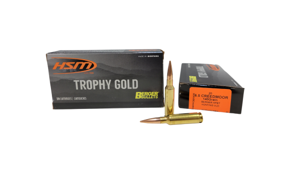 HSM 6.5 Creedmoor Trophy Gold Berger HPBT SAME DAY SHIPPING 140 Grain Hunting VLD – 20 Rounds (Box) [NO TAX outside Texas]