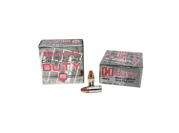 Hornady Critical Duty 9mm Luger +P SAME DAY SHIPPING 124 Grain FlexLock – 25 Rounds (Box) [NO TAX outside TX]