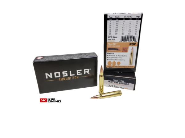 Nosler MATCH Grade .223 Rem SAME DAY SHIPPING 70 Grain Reduced Drag Factor HPBT – 20 Rounds (Box) [NO TAX outside Texas]