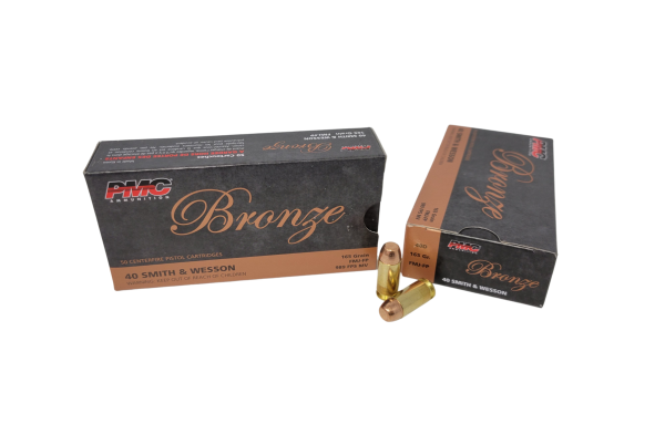 PMC Bronze .40 S&W 165 grain FMJ Flat Point 40D – 50 Rounds (Box) [NO TAX outside Texas]