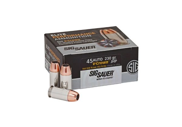 Sig Sauer ELITE V-Crown .45 ACP SAME DAY SHIPPING 230 Grain JHP – 20 Rounds (Box) [NO TAX outside Texas]