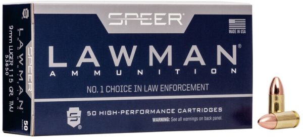 SPEER LAWMAN 9mm SAME DAY SHIPPING 115 Grain FMJ 53650 – 50 Rounds (Box) [NO TAX outside Texas]