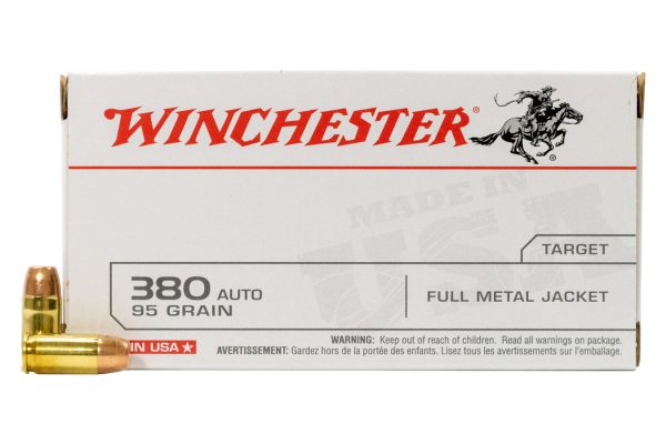 Winchester .380 Auto SAME DAY SHIPPING 95 Grain FMJ – 50 Rounds (Box) [NO TAX outside Texas]