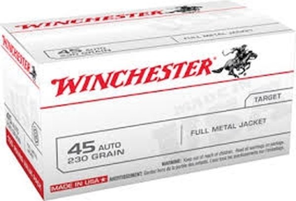 Winchester 45 Auto SAME DAY SHIPPING 230 Grain Full Metal Jacket Value Pack – 100 rounds (Box) [NO TAX outside Texas]