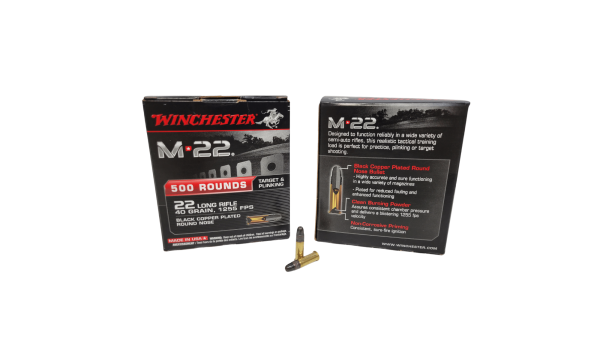 Winchester M-22 .22LR SAME DAY SHIPPING 40 Grain Black Copper Plated Round Nose – 500 Rounds (Box) [NO TAX outside Texas]
